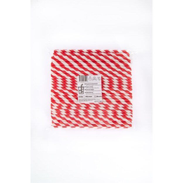 Popieriniai &scaron;iaudeliai ZigZag, raudoni/dryžuoti, D 8 mm, L 24 cm, 250 vnt