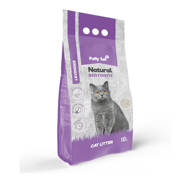 Kačių kraikas, PUFFY TAIL LAVENDER, betonitinis, su&scaron;okantis, 10 l