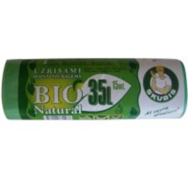 Šiukšlių maišai SKUBIS BIO, 35 l, žali, 20 mikronų, 15 vnt.