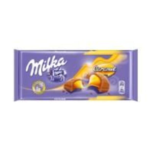 Pieninis šokoladas iš Alpių pieno MILKA, su karamelės įdaru, 100 g, N