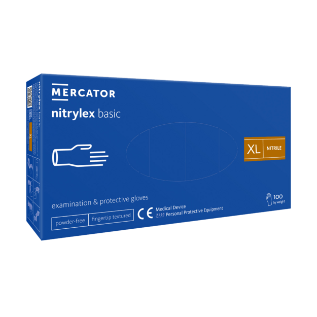 Vienkartinės pir&scaron;tinės NITRYLEX Basic, nitrilinės, nepudruotos, mėlynos spalvos, XL, 100 vnt.