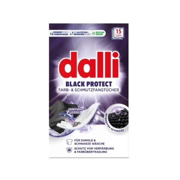 Skalbimo servetėlės DALLI, BLACK PROTECT, 15 vnt.