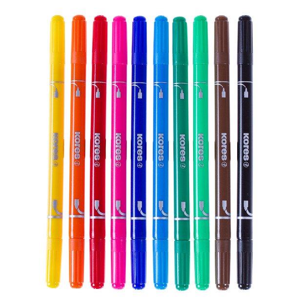 Flomasteriai dvipusiai KORES KORELLO 2 in 1, 10 vnt., dvipusiai 2