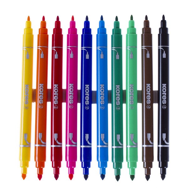 Flomasteriai dvipusiai KORES KORELLO 2 in 1, 10 vnt., dvipusiai 3