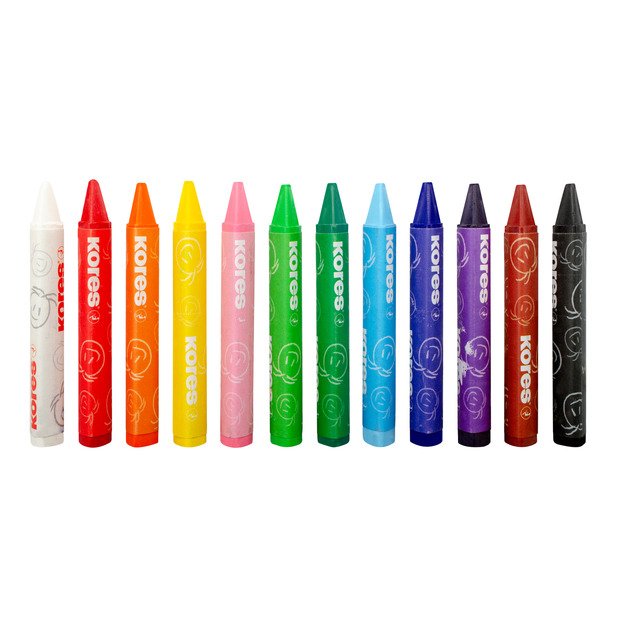 Vaškinės trikampės kreidelės KORES  JUMBO, 12 spalvų 2