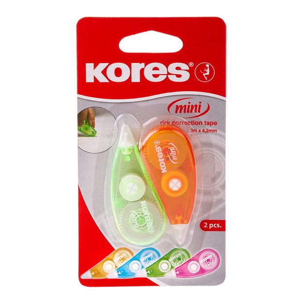 Korekcinė juostelė KORES MINI, 4,2 mm x 3 m, 2 vienetai, spalvoti korpusai 1
