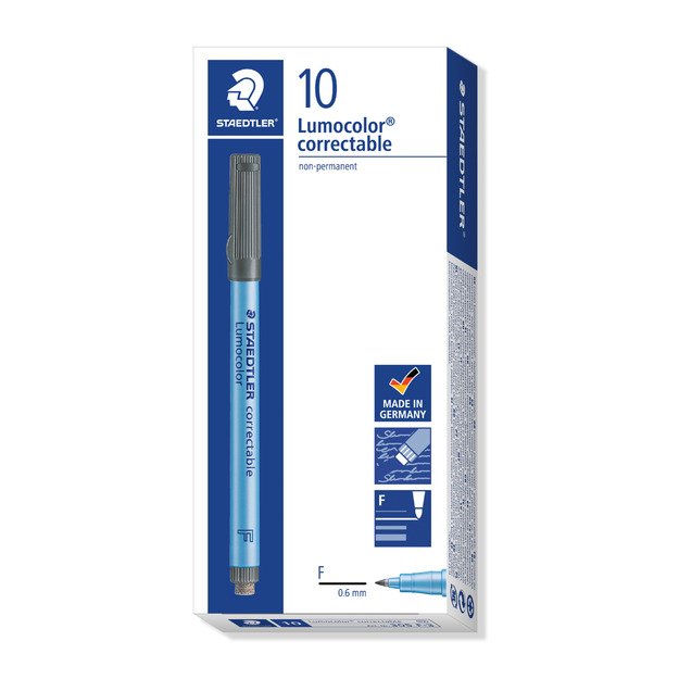 Sauso valymo koreguojamasis žymeklis STAEDTLER Lumocolor F, 0,6 mm brėžis, mėlyna sp. 3