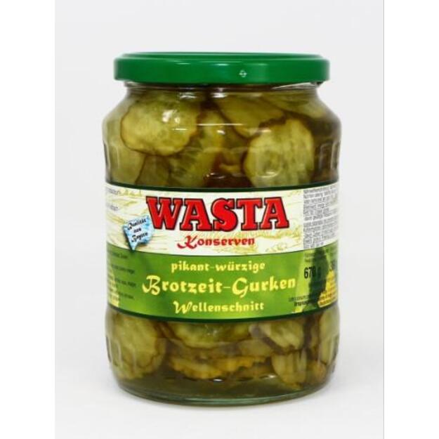 Marinuotų agurkėlių griežinėliai su groveliais, su cukrumi ir saldikliu, 670/360g