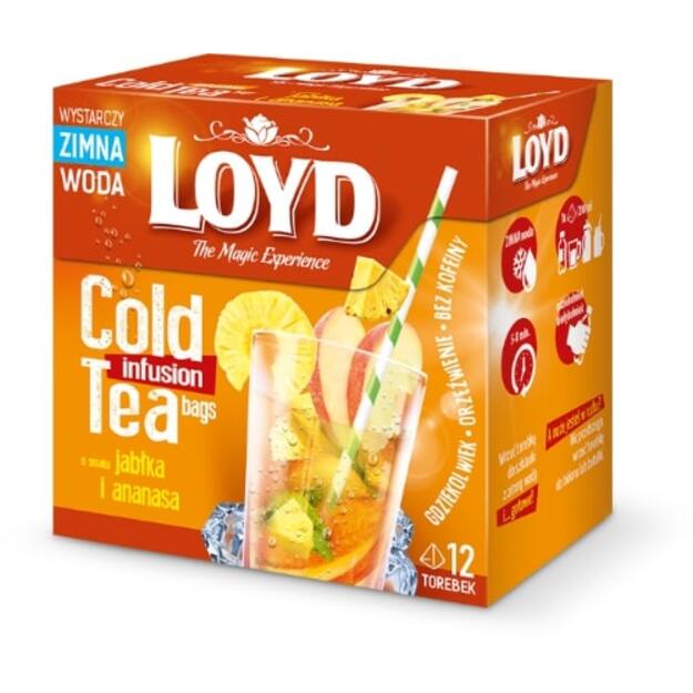 Arbata LOYD Cold Infusion, obuolių ir ananasų skonio, 12 x 2,5 g