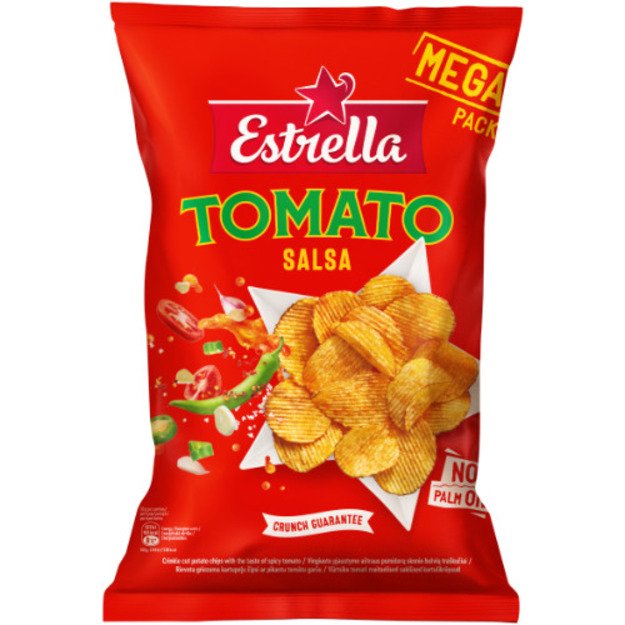 Bulvių tra&scaron;kučiai ESTRELLA, vingiuoto pjaustymo, a&scaron;traus pomidorų skonio, 250 g 1