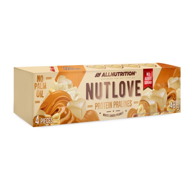 Proteininiai baltojo šokolado saldainiai NUTLOVE ALLNUTRITION su riešutų įdaru, 48g