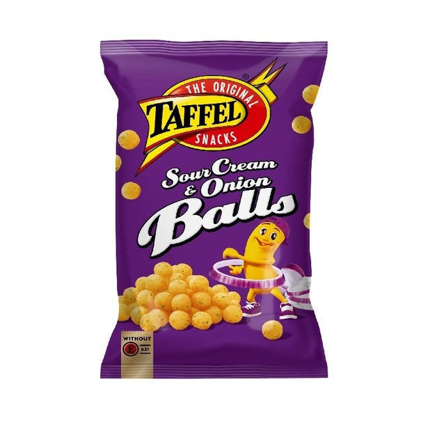 Kukurūzų traškučiai TAFFEL, grietinės ir svogūnų skonio rutuliukai, 165g