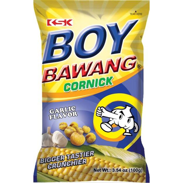 Kepinti kukurūzai BOY BAWANG, česnakų skonio, 100 g