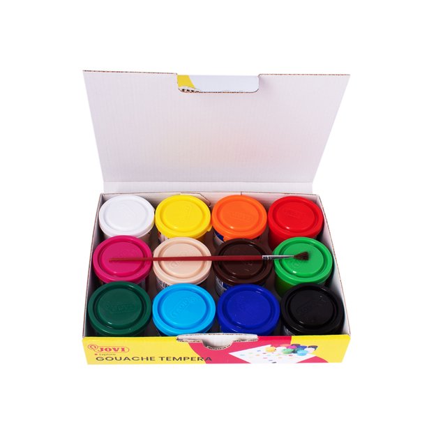 Guašas JOVI TEMPERA, 35 ml, 12 spalvų rinkinys su teptuku 2