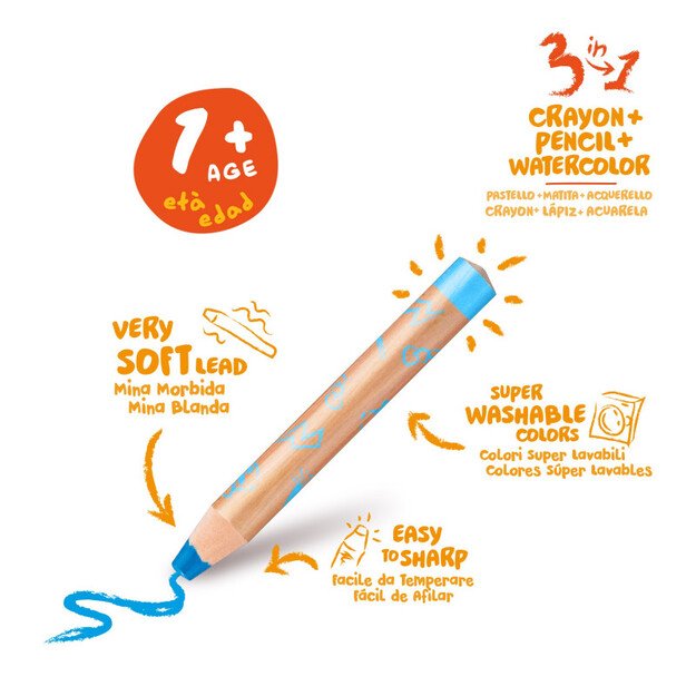 Kreidelės mažyliams CARIOCA Baby 3in1 1+, 6 vnt. 2