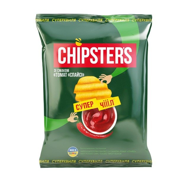 Bulvių tra&scaron;kučiai CHIPSTER S, a&scaron;trių pomidorų skonio, 110 g