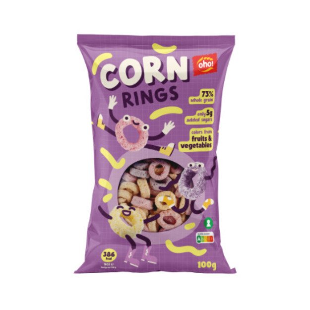 Kukurūzų užkandis OHO, Corn rings, 100 g