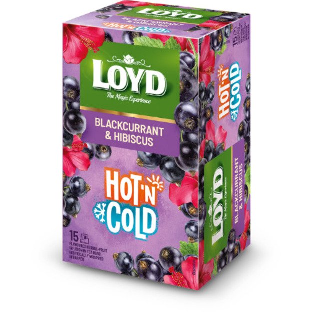 Vaisinis arbatos gėrimas LOYD HOT&COLD juodųjų serbentų ir hibisko skonio, 15x2 g