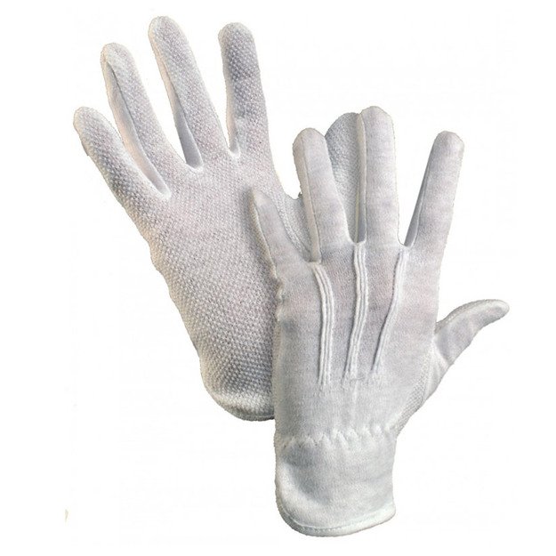 Medvilninės darbo pirštinės su taškeliais vienoje pusėje, baltos spalvos, dydis L/9