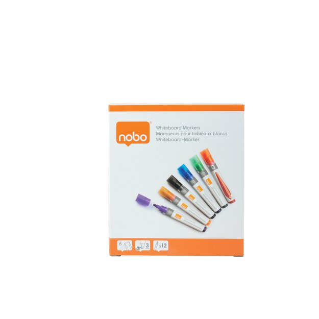 Baltos lentos žymekliai NOBO Liquid Ink, 12 vnt., įv. spalvų 7
