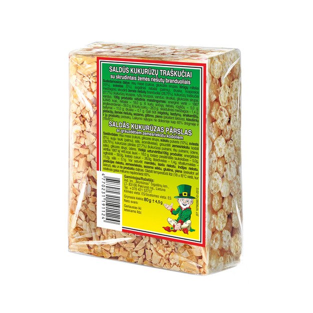 Kukurūzai, saldūs, su rie&scaron;utais, 80 g