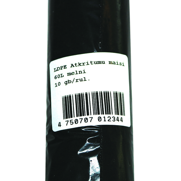 Šiukšlių maišai, 60 L, 30 mik., LDPE, 64 x 84 cm, juoda sp., 10 vnt./rit. 1