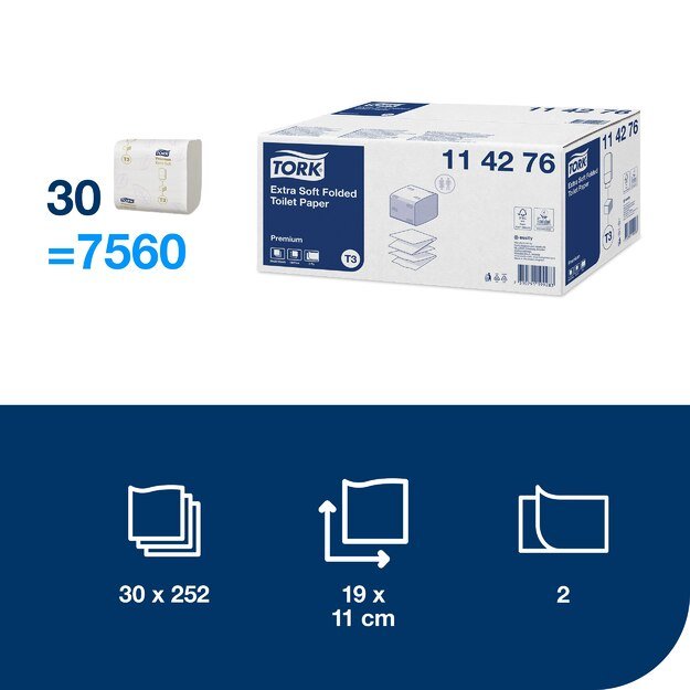 Tualetinis popierius TORK  EXTRA SOFT, T3 114276, 2.sl., 11 x 19 cm, balta sp. 2