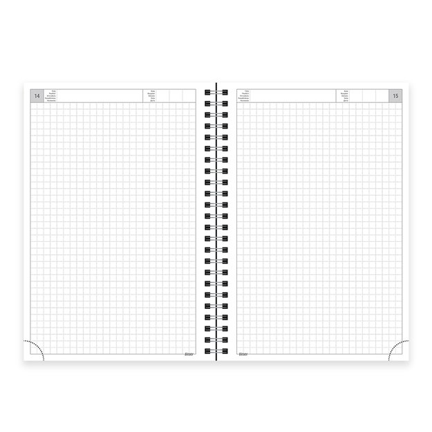 Kalendorius - užrašinė TIMER, su spirale, A5, be datų, 224 lapai, langeliais, kartoniniu viršeliu, juoda sp. 1