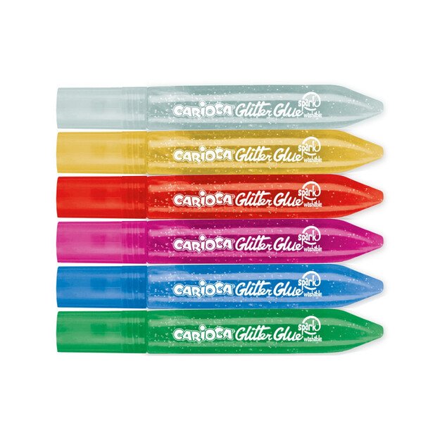 Dekoraciniai klijai CARIOCA,  6 spalvos po 10,5 ml, su blizgučiais 2