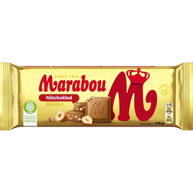 Pieninis &scaron;okoladas MARABOU, su lazdyno rie&scaron;utais, 17 g