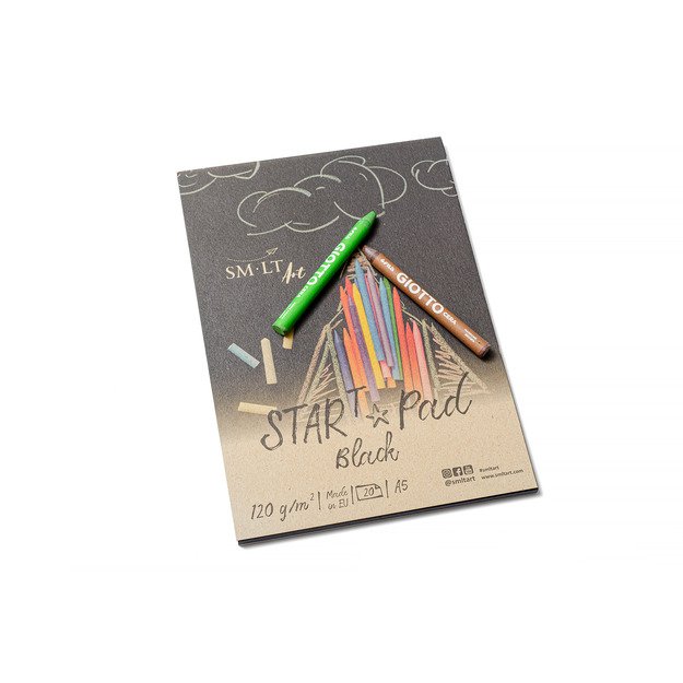 Juodas piešimo bloknotas START SMLT Art. A5, 20 lapų (120gsm) su užlenkiamu viršeliu ir kieta nugarė 1