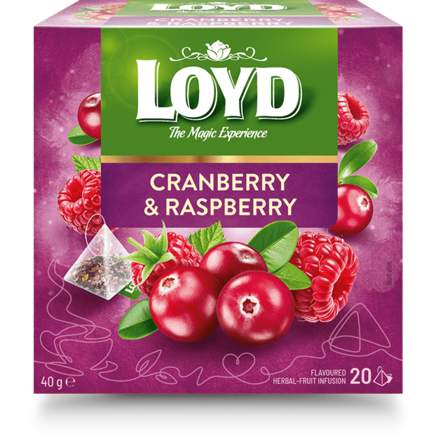 Žolelių ir vaisių arbata LOYD, spanguolių ir aviečių skonio, 20 x 2g 1