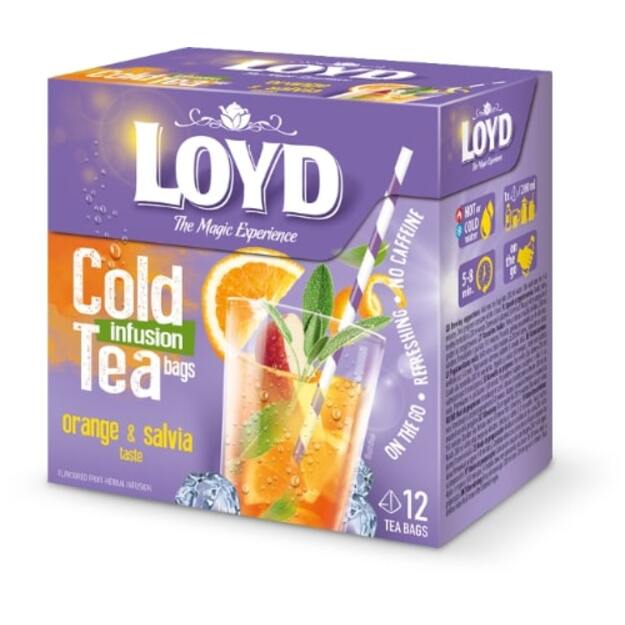 Arbata LOYD Cold Infusion, apelsinų ir šalavijų skonio, 12 x 2,5 g