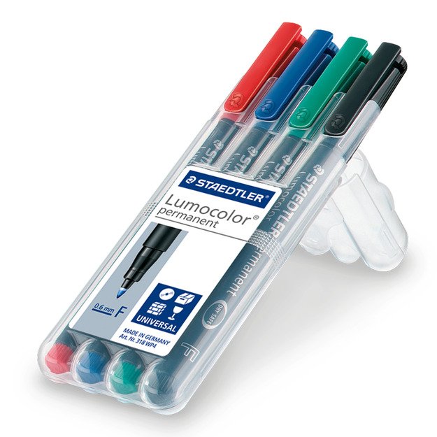 Permanentinis žymeklis  STAEDTLER LUMOCOLOR 318F, 0.6 mm, 4 spalvų rinkinys 1