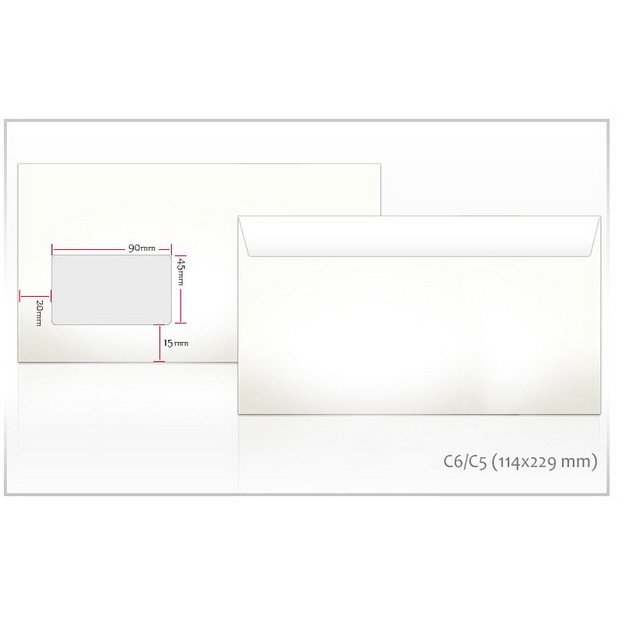 Vokai C65 su langeliu 45 x 90 mm, 114 x 229 mm, su nuplesiama juostele, 1000 vnt.