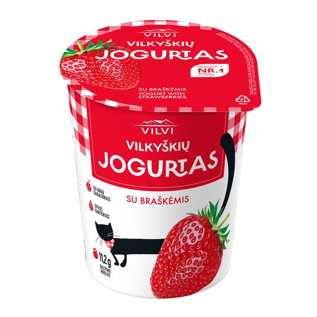 Jogurtas VILKYŠKIŲ su braškėmis, 3,6 % rieb. 350g
