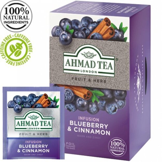 Ahmad Tea Natūrali arbata   Blueberry & Cinnamon  , 20 vnt. folijos pakelių