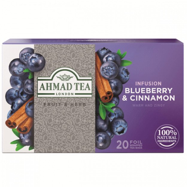 Ahmad Tea Natūrali arbata   Blueberry & Cinnamon  , 20 vnt. folijos pakelių 1