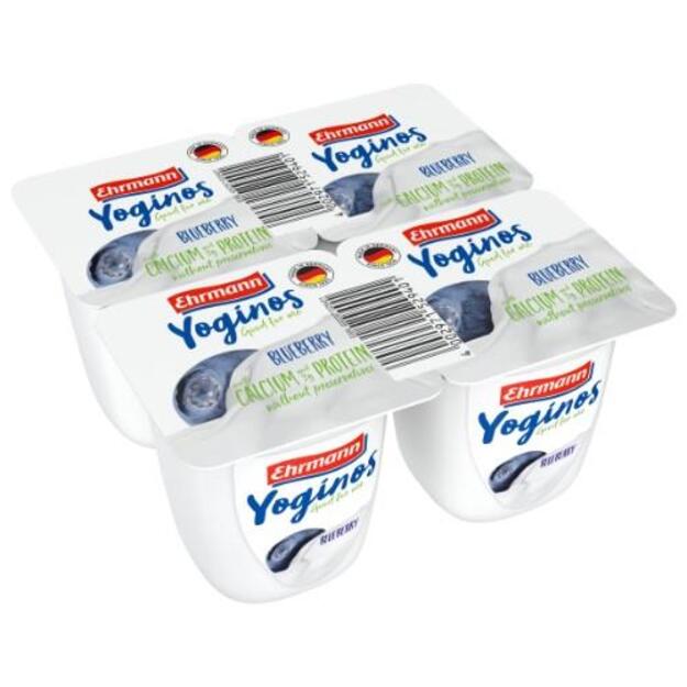 Jogurtas YOGINOS, su mėlynėmis, 0,1%,  pakuotę sudaro 4 vnt. x 100 g