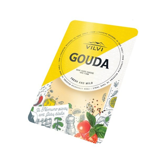Puskietis sūris VILVI Gouda, 48 % RSM, riekutėmis, 150g