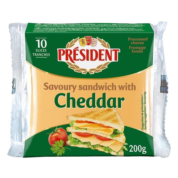 Lydytas sūris riekelėmis PRESIDENT Cheddar, 18 %, 200 g