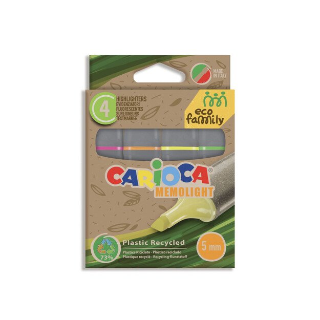 Teksto žymekliai CARIOCA kirsta galvute, ECOFAMILY MEMOLIGHT, 5 mm, 4 vnt.