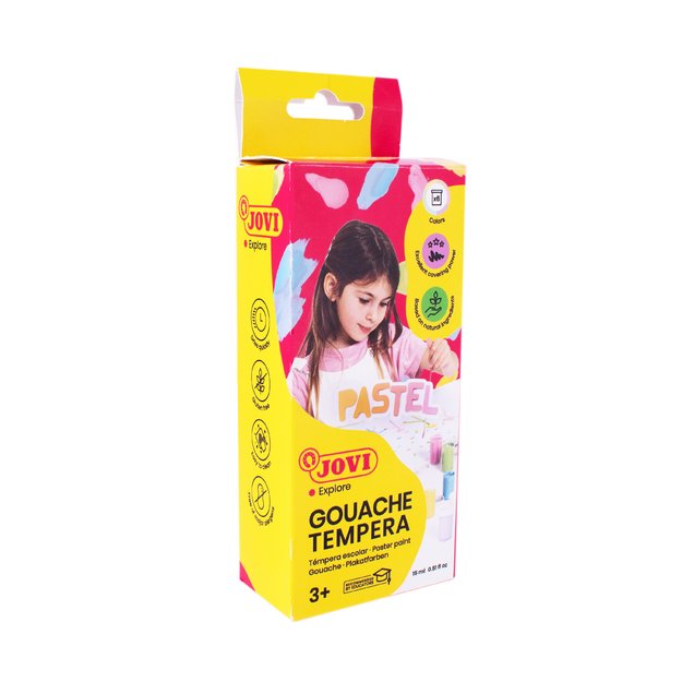Gua&scaron;as JOVI TEMPERA, 15 ml, 6 pastelinių spalvų rinkinys su teptuku 1