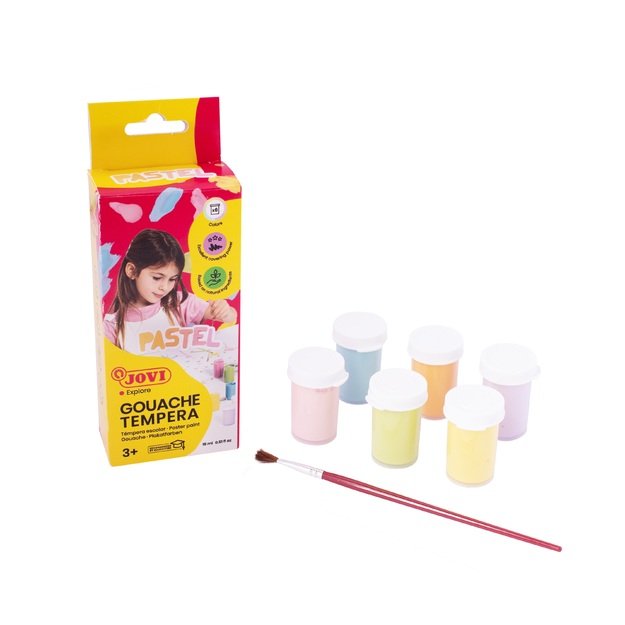 Guašas JOVI TEMPERA, 15 ml, 6 pastelinių spalvų rinkinys su teptuku 2