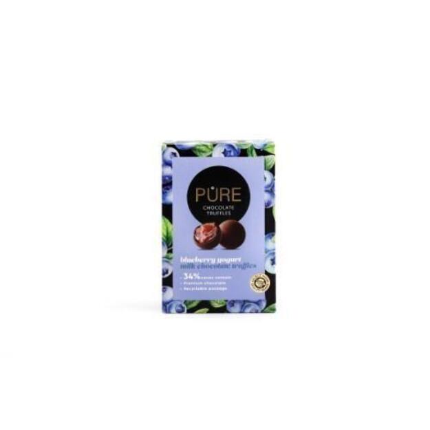 Tamsaus šokolado triufeliai PURE su mėlynių jogurto kremo įdaras 148g