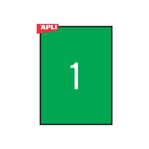 Lipnios etiketės APLI, 210 x 297 mm, A4, 1 lipdukai lape, 20 lapų, žalia 2