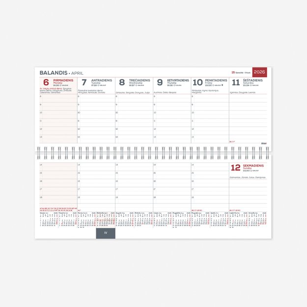 Kalendorius MEMO  2026, 295 x 135 mm, PVC, juodos sp. 2