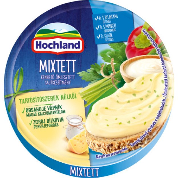 Lydytas tepamasis kreminis sūris HOCHLAND, 3 skonių, su žolelėmis, paprika ir klasikinis, 140 g