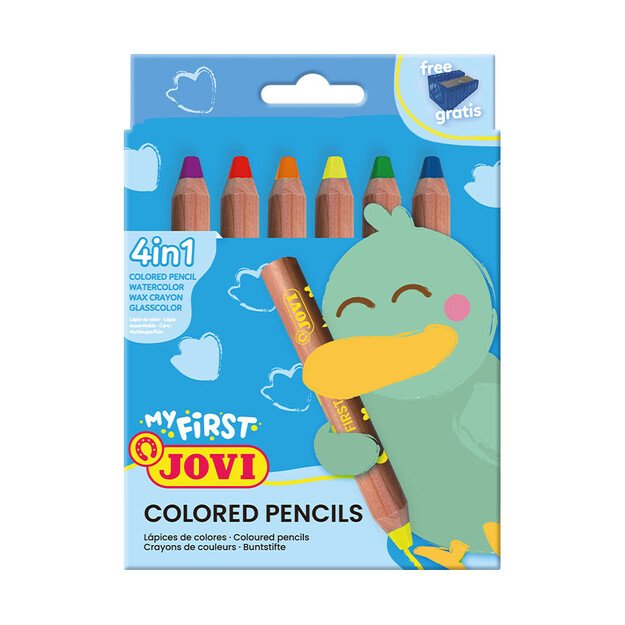 Spalvoti pieštukai MY FIRST, 6 spalvos,  keturi viename su drožtuku 1