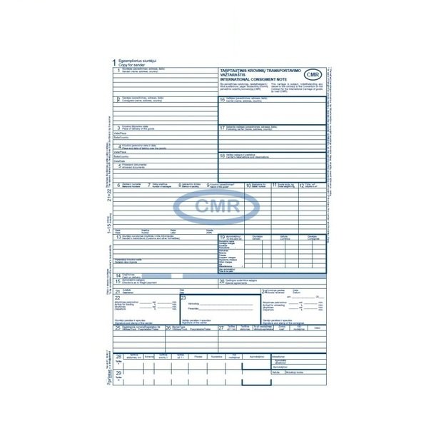 Tarptautinis krovinių vežimo važtaraštis CMR 4 l., be numeracijos